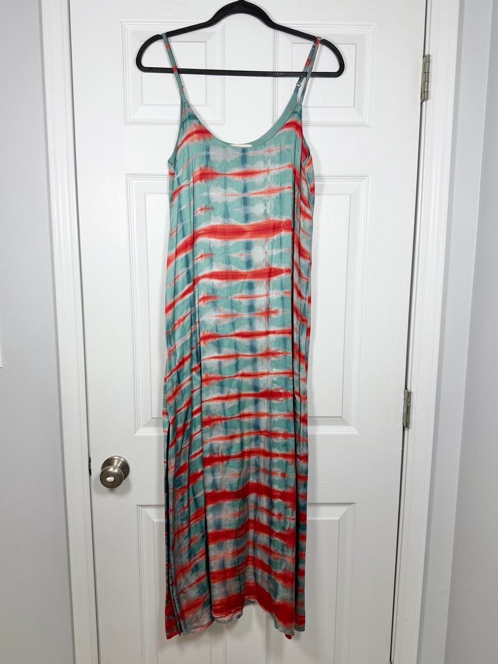 Maison Hotel Size S • Orange Blue Silky Maxi Boho Slip Dress.